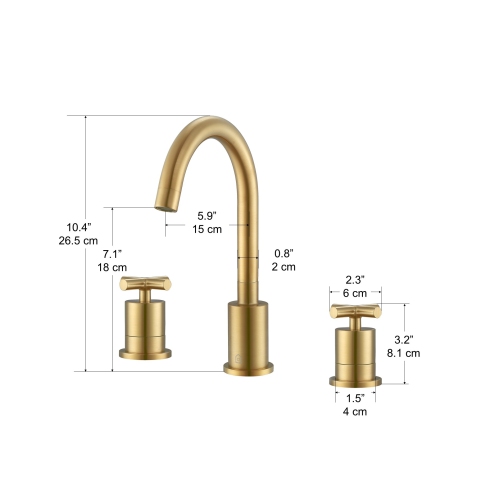 Ancona Ava Series Widespread Cross Handle Bathroom Faucet in Brushed Titanium Gold finish