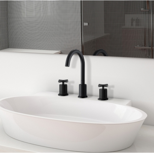 Ancona Ava Series Widespread Cross Handle Bathroom Faucet in Matte Black finish