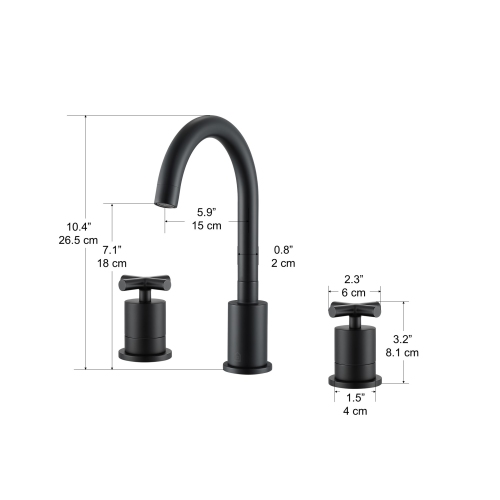 Ancona Ava Series Widespread Cross Handle Bathroom Faucet in Matte Black finish