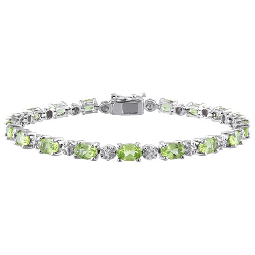Amour Green Oval Peridot & 0.02 ctw Diamond Tennis Bracelet on Sterling Silver