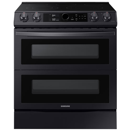 Samsung 30" 6.3 Cu. Ft. Double Oven Slide-In Electric Air Fry Range - Black Stainless