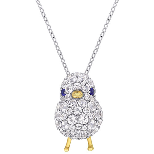 Amour White/Blue Created Sapphire Bird Pendant on 18" Two-Tone Silver Chain