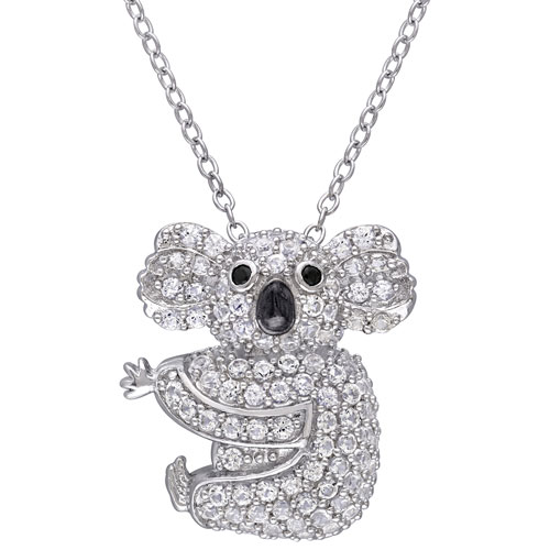 Amour White Created Sapphire Koala Pendant on 18" Sterling Silver Chain