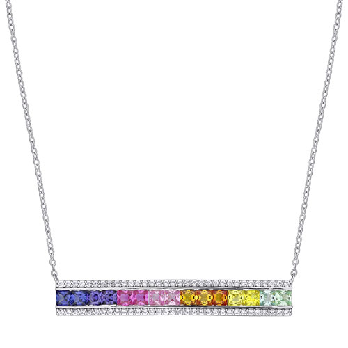 Amour Multi-Colour Created Sapphire Pendant on 18" Sterling Silver Chain