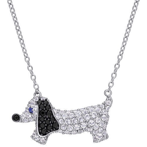 Amour White Created Sapphire Dog Pendant on 18" Sterling Silver Chain