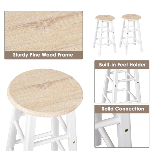 HOMCOM 3 Piece Kitchen Cart Set Drop Leaf Breakfast Table and 2 Stools with Rolling Wheels for Living Room Dorm Apartment