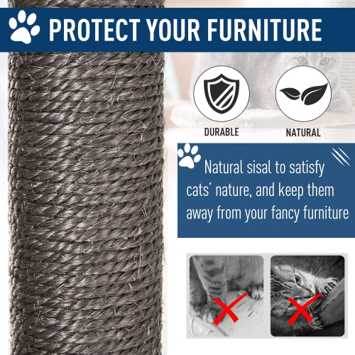 PawHut – Arbre à chat en bois de 47 po, tour condo chat avec poteau à rayures, balle jouet, gris