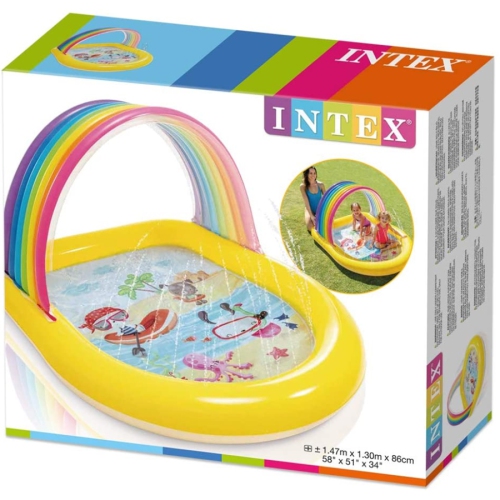 Intex - Inflatable children's pool with fountain, 58 '' x 51 '' x 34 '', Rainbow