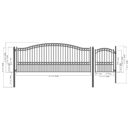 ALEKO SET16X4PARS Paris Style Steel Swing Single Driveway 16 ft with Pedestrian Gate 4 ft