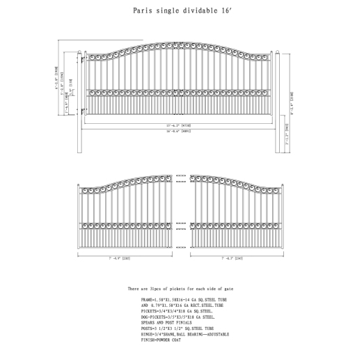 ALEKO SET16X4PARS Paris Style Steel Swing Single Driveway 16 ft with Pedestrian Gate 4 ft