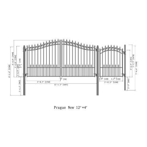 ALEKO SET12X4PRAD Prague Style Steel Swing Dual Driveway 12 ft with Pedestrian Gate 4 ft