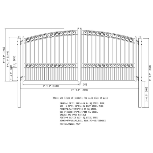 ALEKO DG14PARD Paris Style Dual Swing Steel Driveway Gate 14'