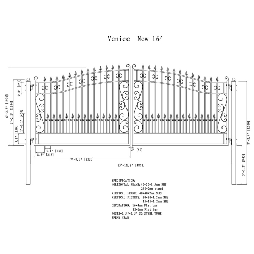 ALEKO® DG16VEND Venice Style Dual Swing Steel Driveway Gate 16'