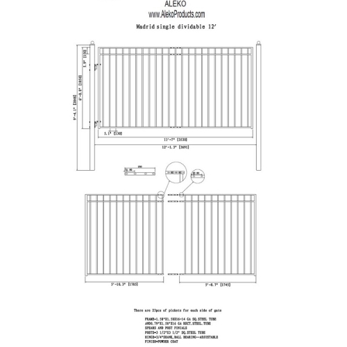 ALEKO DG12MADSSW Madrid Style Single Swing Steel Driveway Gate 12'