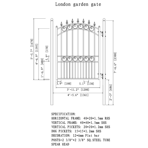 ALEKO SET18X4LOND London Style Iron Dual Steel Driveway Gate 18Ft and Pedestrian Gate 4Ft