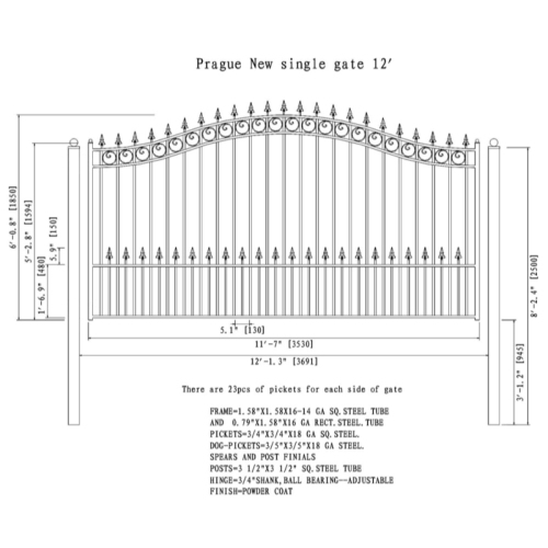 ALEKO SET12X4PRAS Prague Style Steel Swing Single Driveway 12 ft with Pedestrian Gate 4 ft
