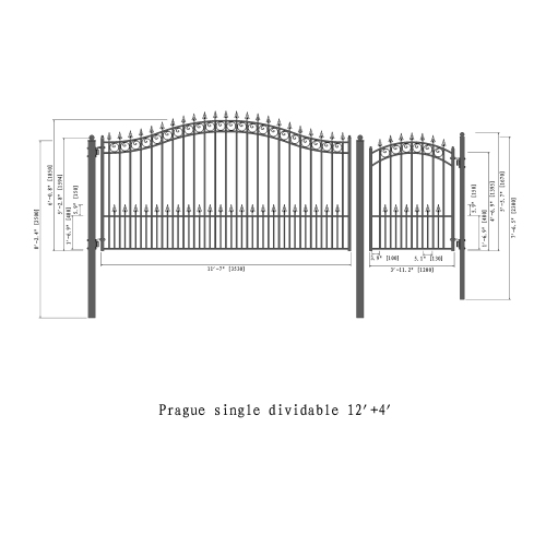ALEKO SET12X4PRAS Prague Style Steel Swing Single Driveway 12 ft with Pedestrian Gate 4 ft