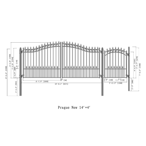 ALEKO SET16X4PRAD Prague Style Steel Swing Dual Driveway 16 ft with Pedestrian Gate 4 ft