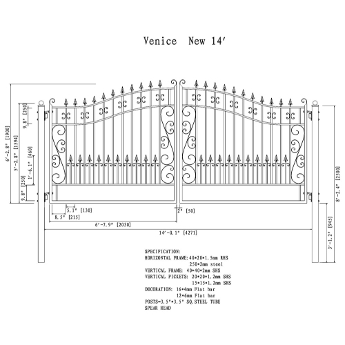 ALEKO® DG14VEND Venice Style Dual Swing Steel Driveway Gate 14'