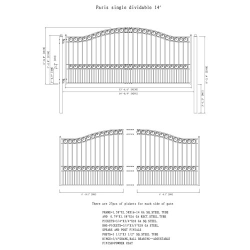 ALEKO DG14PARSSW Paris Style Single Swing Steel Driveway Gate 14'
