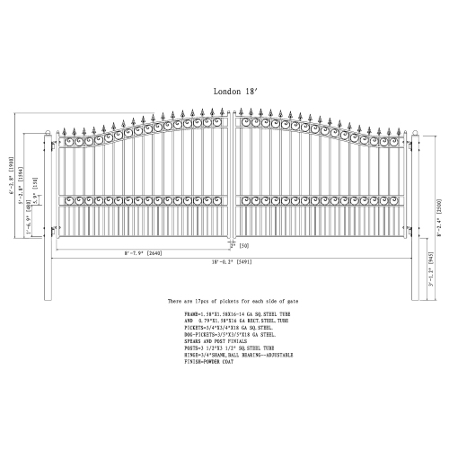 ALEKO® DG18LOND London Style Dual Swing Steel Driveway Gate 18'