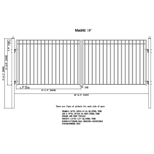 ALEKO® DG18MADD Madrid Style Dual Swing Steel Driveway Gate 18'
