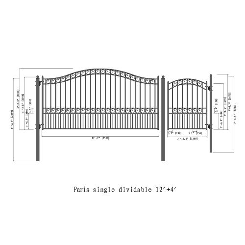 ALEKO SET12X4PARS Paris Style Steel Swing Single Driveway 12 ft with Pedestrian Gate 4 ft