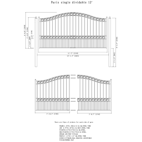 ALEKO SET12X4PARS Paris Style Steel Swing Single Driveway 12 ft with Pedestrian Gate 4 ft
