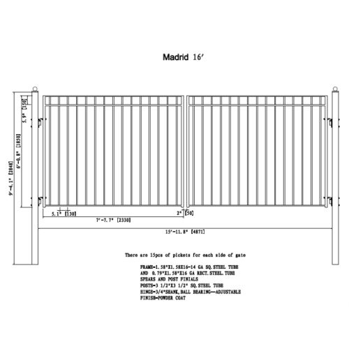 ALEKO® DG16MADD Madrid Style Dual Swing Steel Driveway Gate 16'