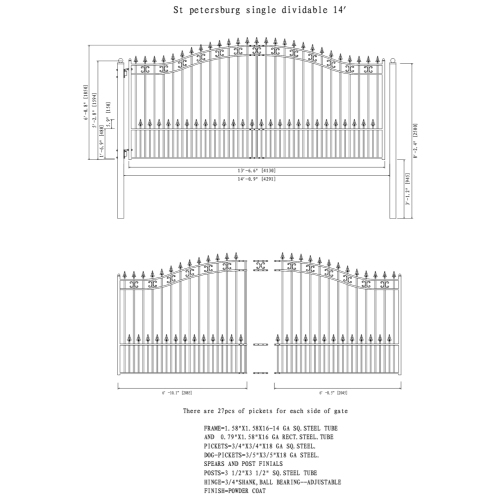ALEKO® DG14STPSSW St.Petersburg Style Single Swing Steel Driveway Gate 14' X 6 1/4' FREE SHIPPING!