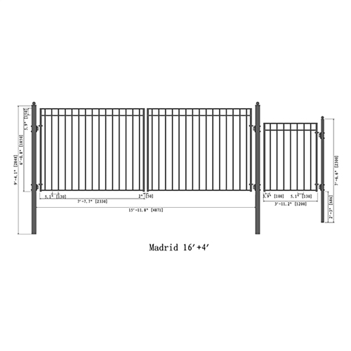 ALEKO SET16X4MADD Madrid Style Steel Swing Dual Driveway 16 ft with Pedestrian Gate 4 ft