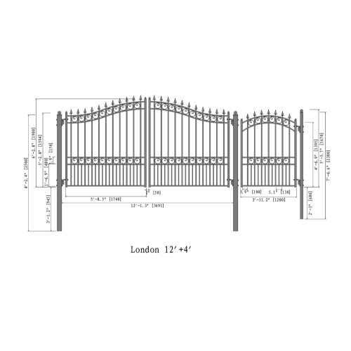 ALEKO SET12X4LOND London Style Steel Swing Dual Driveway 12 ft with Pedestrian Gate 4 ft