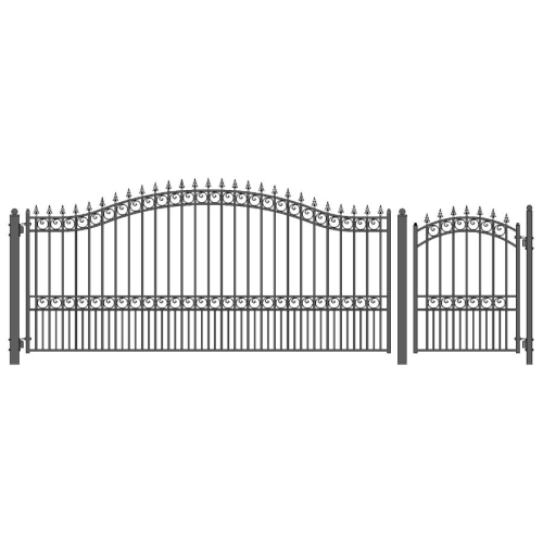 ALEKO  Set16X4Lons London Style Steel Swing Single Driveway 16 Ft With Pedestrian Gate 4 Ft