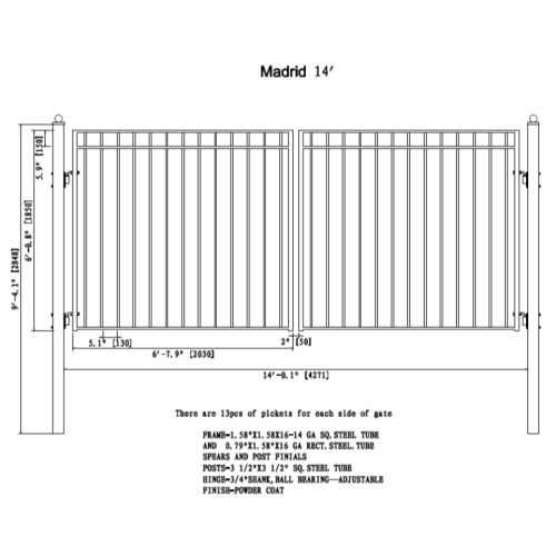 ALEKO DG14MADD Madrid Style Dual Swing Steel Driveway Gate 14'