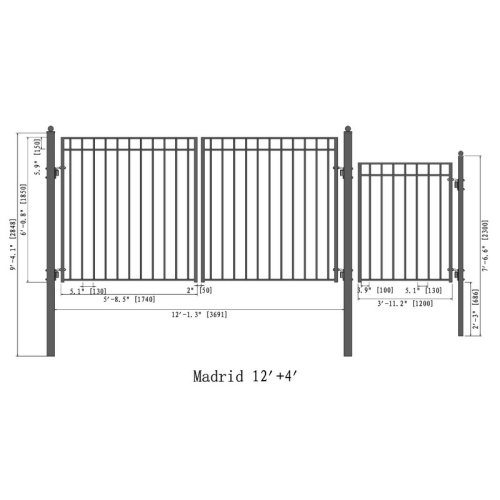 ALEKO SET12X4MADD Madrid Style Steel Swing Dual Driveway 12 ft with Pedestrian Gate 4 ft