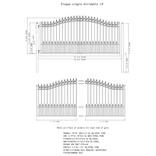 ALEKO DG14PRASSW Prague Style Single Swing Steel Driveway Gate 14'