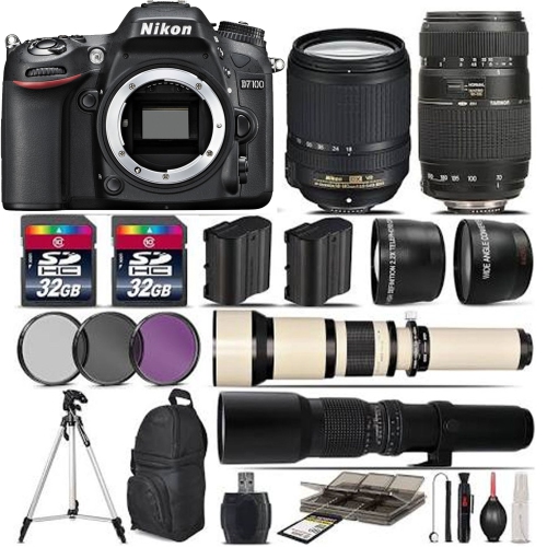 Nikon D7100 DSLR Camera with Nikon 18-140mm VR 70-300mm |500mm |Flash -64GB Bundle - US Version w/ Seller Warranty