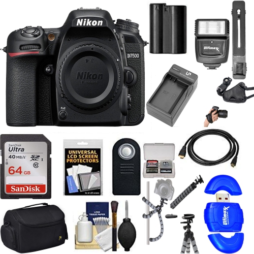 Nikon D7500 DSLR Camera with 64GB Card & Battery Bundle - US Version w/ Seller Warranty