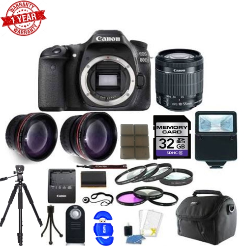 Canon EOS 80D 24.2MP Digital SLR Camera + 18-55mm Lens & 16GB Top Accessory Bundle - US Version w/ Seller Warranty