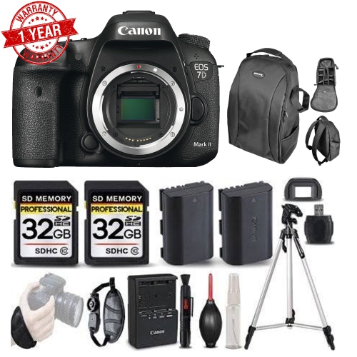 Canon EOS 7D Mark II DSLR Camera Body Only + EXT Batt + Wrist Grip - 64GB Deluxe Bundle - US Version w/ Seller Warranty