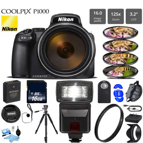 NIKON  Coolpix P1000 Digital Camera W/ Professional Flash | 16GB Mc | Tripod | Filters & More - Us Version W/ Seller Warranty