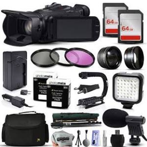 Caméscope HD professionnel XA20 de Canon | 128 Go | filtres | 2 batteries supplémentaires | Lampe DEL | Étui | Ensemble de microphone - version améri