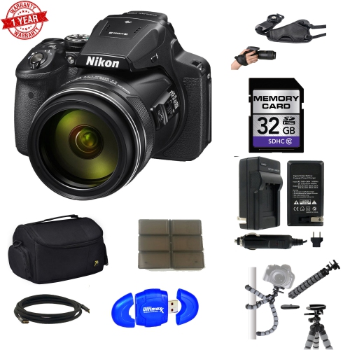 Appareil photo Coolpix P900 de Nikon avec carte 32 Go + étui + batterie + chargeur + trépied + trousse - version américaine avec garantie du vendeur