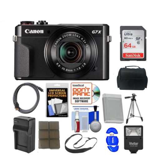 Canon PowerShot G7 X Mark II Wi-Fi Digital Camera with 64GB Card + Case + Flash + Battery & Charger + Tripod + Strap + Kit - US Version w/ Seller
