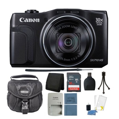 Appareil photo PowerShot SX710 HS 20.3 Mpx de Canon noir + trousse d’accessoires supérieure avec batterie supplémentaire - version É.-U. avec garanti