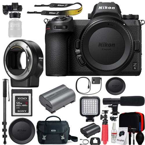 Nikon Z6 Mirrorless Digital Camera USA FTZ Mount Adapter for F-Mount Lenses and 120GB Memory Card Deluxe Bundle