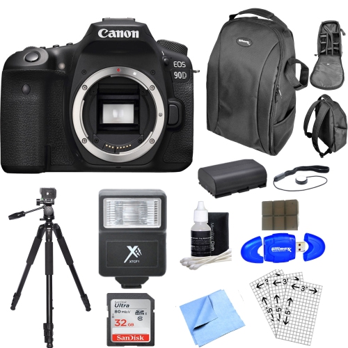 Canon EOS 90D DSLR Camera (Body Only) With 32GB Memory Card | DSLR Backpack | Spare Battery & More - US Version w/ Seller Warranty