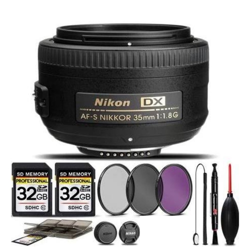 Nikon AF-S DX Nikkor 35mm f/1.8G Lens with 3PC Filter |64GB