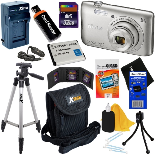 NIKON  Coolpix A300 Wi-Fi Digital Camera (Silver) With 32GB Card + Case + Battery & Charger Bundle - Us Version W/ Seller Warranty