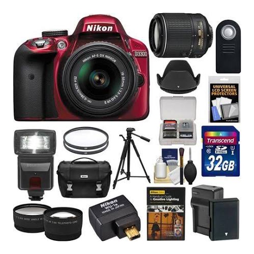 NIKON  D3300 Digital Slr Camera & 18-55MM (Red) & 55-200MM Vr Ii Lens Bundle New - Us Version W/ Seller Warranty